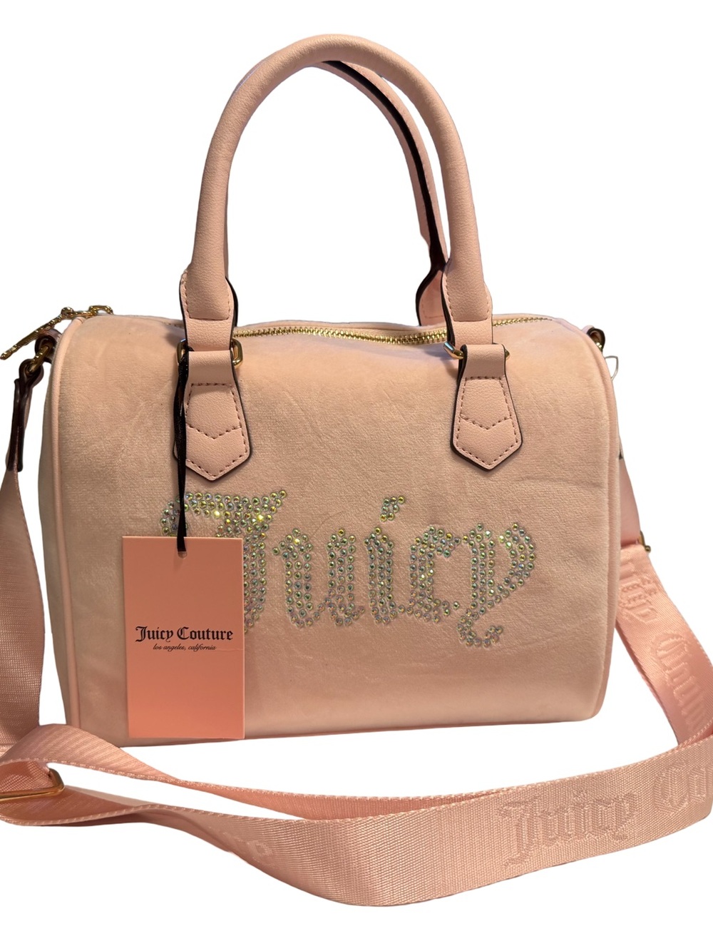 Juicy Couture NWT Blush Pink Crystal-Logo Satchel Crossbody Pink Trim. (P237 - Picture 10 of 10